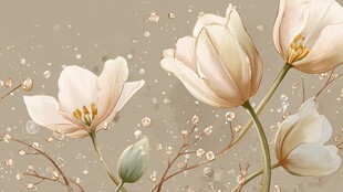 淡雅白色郁金香花卉插画