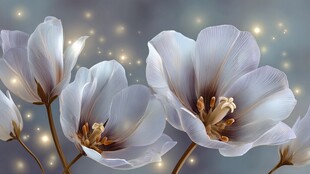 梦幻白色花朵与闪烁微光