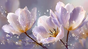 梦幻紫玉兰绽放晶莹世界