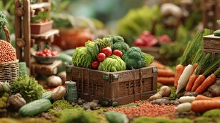 田园风蔬果木箱微缩景观