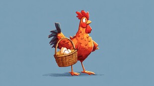 母鸡提篮装蛋的可爱插画