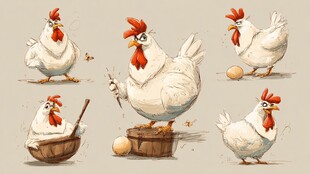 可爱母鸡的多样姿态