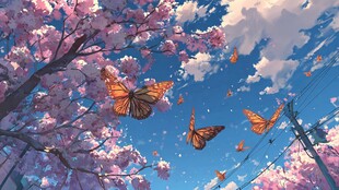 春日蝶舞繁花蓝天景