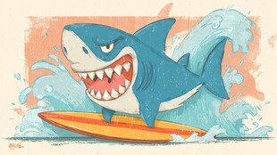 鲨鱼快乐冲浪插画
