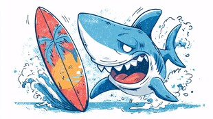 鲨鱼冲浪趣图