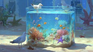 梦幻海底世界鱼缸插画