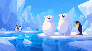 北极熊与企鹅的冰原奇遇