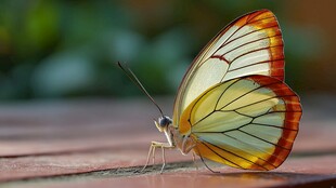 彩翼蝴蝶静立木面