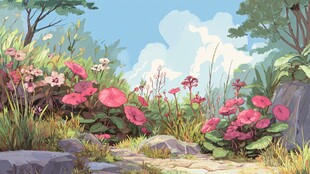 梦幻花丛中的林间小径