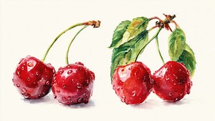 水润红樱桃 水彩清新风