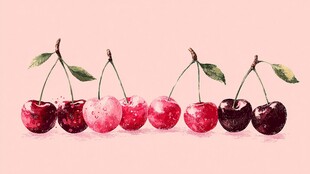 水彩樱桃排排站