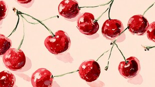 水彩绘樱桃 甜蜜水果图案