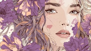 梦幻紫花环绕的美丽女孩