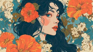 花中佳人 浪漫梦幻插画