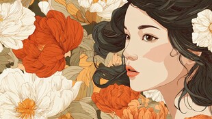 花丛中的优雅女子