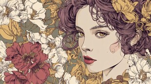 繁花簇拥的梦幻复古少女