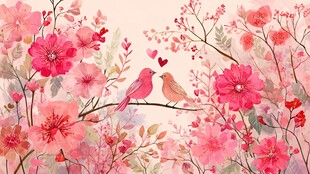 花鸟相依的浪漫春日图景