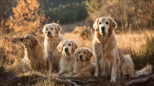 五只金毛犬的秋日时光