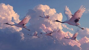 群鹤翱翔于梦幻云端