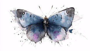 水彩绘蓝色蝴蝶