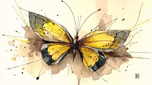 水彩绘黄蝶 灵动之美