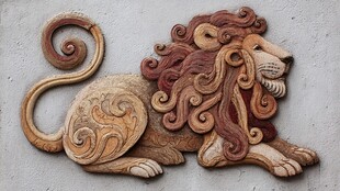 木雕雄狮 精美卷曲鬃毛造型