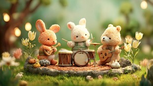 小动物乐队草地欢乐演奏