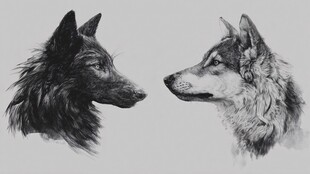 黑白双犬肖像画