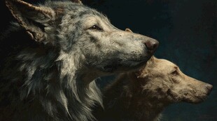 狼与犬并肩的静谧瞬间