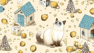 猫咪与小屋的温馨插画