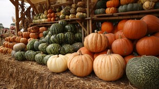 多彩南瓜堆成丰收美景