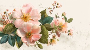 粉色蔷薇花卉插画