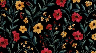 复古风花卉黑色背景图案