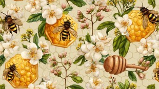 蜜蜂与花朵蜂蜜插画图案