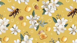 蜜蜂花卉蜂蜜的田园图案