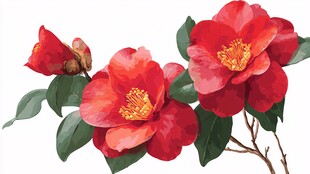 艳丽山茶花插画