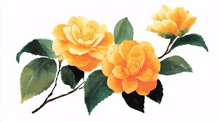 金黄艳丽山茶花插画