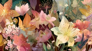 梦幻多彩花卉插画