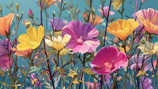 梦幻多彩花卉绽放图景