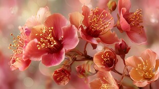 娇艳繁花绽放春日枝头