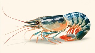 水彩绘就的斑斓大虾