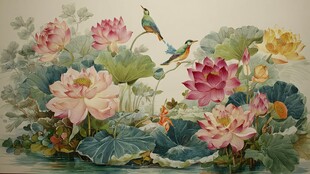 荷塘花鸟图