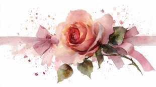 水彩粉玫瑰与柔美蝴蝶结