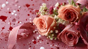 浪漫玫瑰洒红背景装饰图