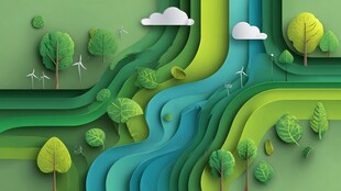 绿色生态折纸风景观图