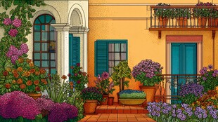 色彩斑斓的庭院花卉景致