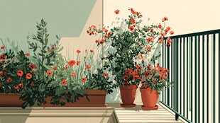 阳台繁花景 绿植绽生机