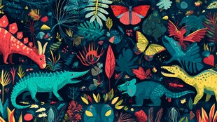 奇幻恐龙丛林插画世界