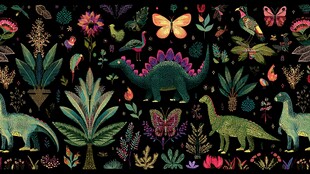 恐龙植物奇幻图案插画