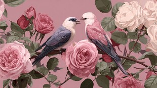 双鸟栖于繁花间